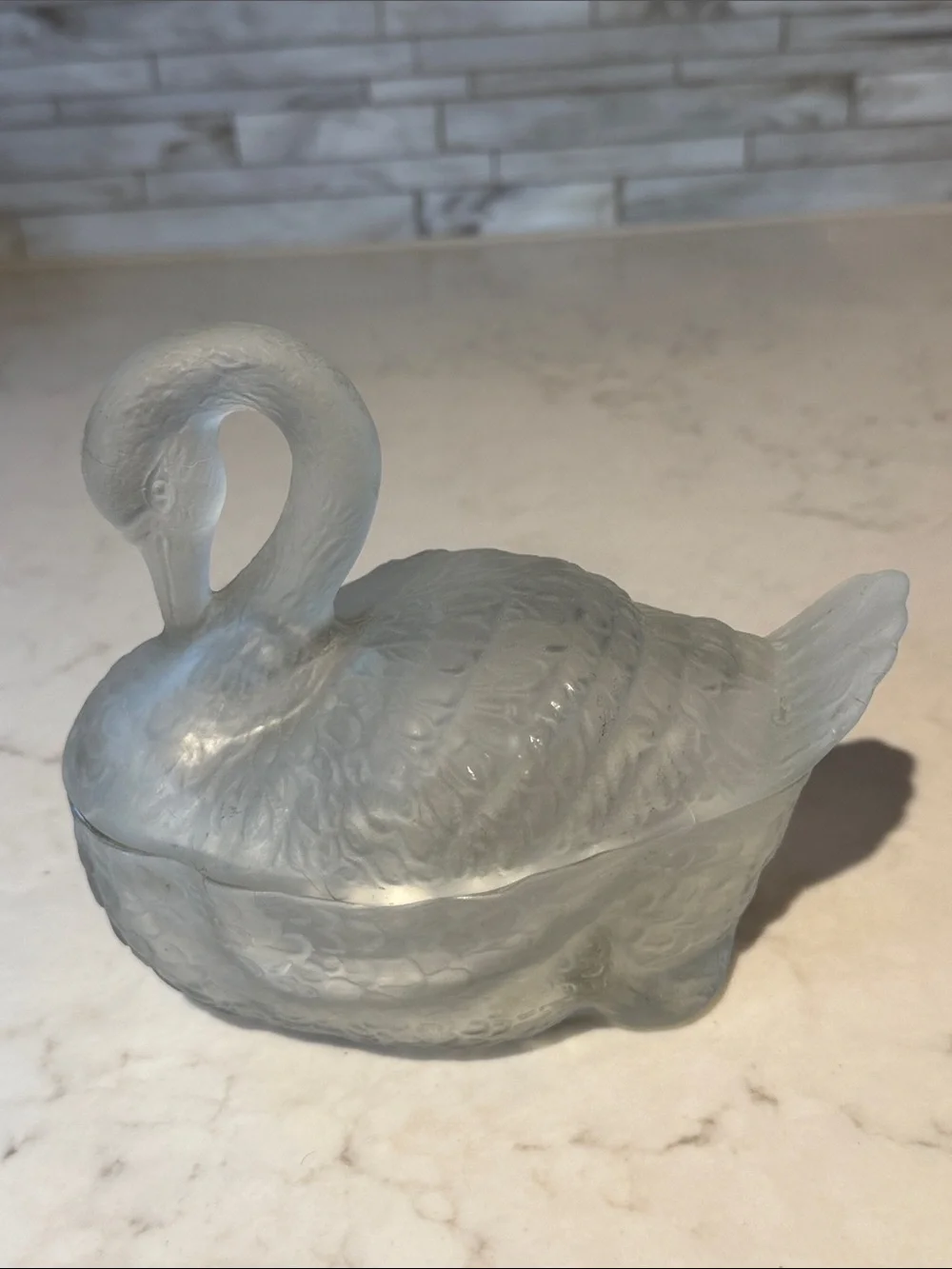 Vintage Satin Glass Covered Swan Dish